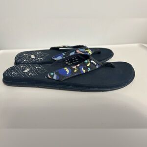 Helly Hansen Navy Flip Flops with Multicolor Patterned Straps
